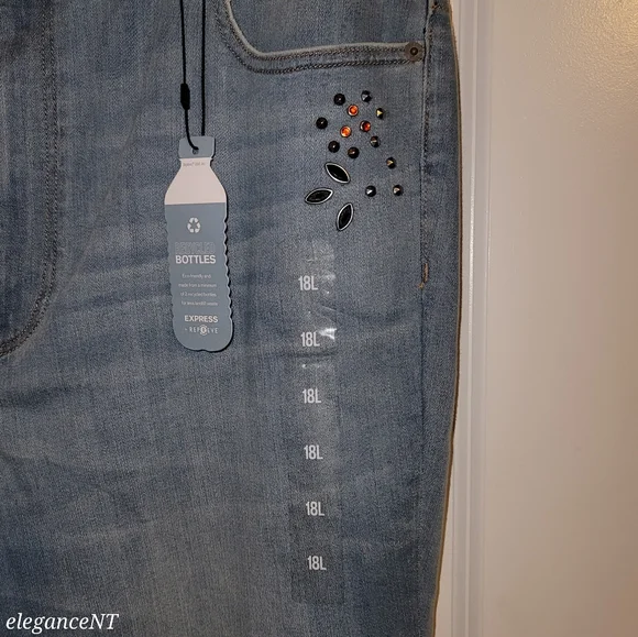 Express Light Blue wash Stretch Ankle legging Super High rise Jeans Sz: 18 L NWT - Picture 5 of 11